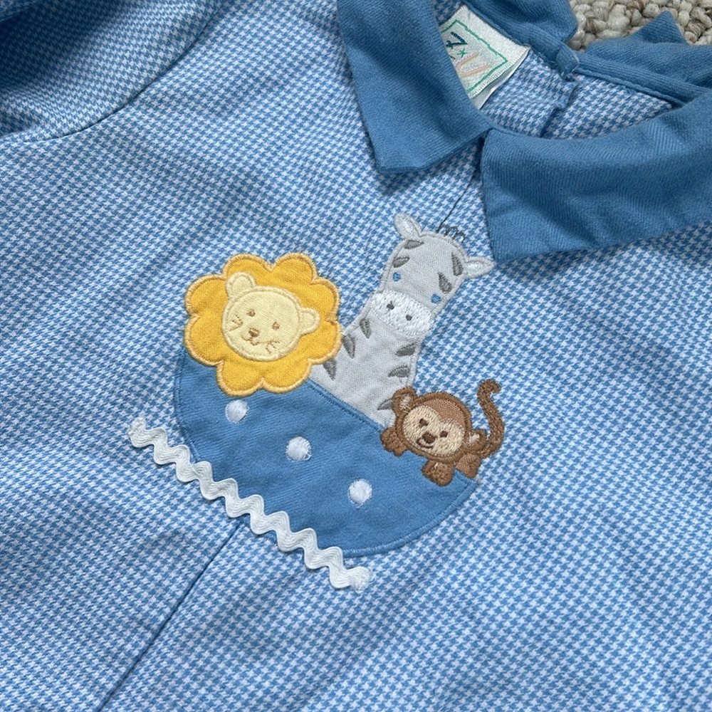 ZU romper longall blue checkered collared outfit Noah’s Arc 6 months - Picture 3 of 6